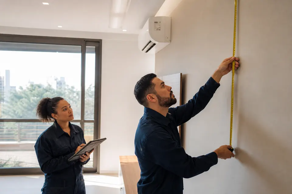 Equipe técnica de climatização em atendimento